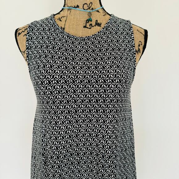 Ann Taylor LOFT Womens Black White Geometric Sleeveless Tank Flowy Dress XS NEW - Picture 2 of 6